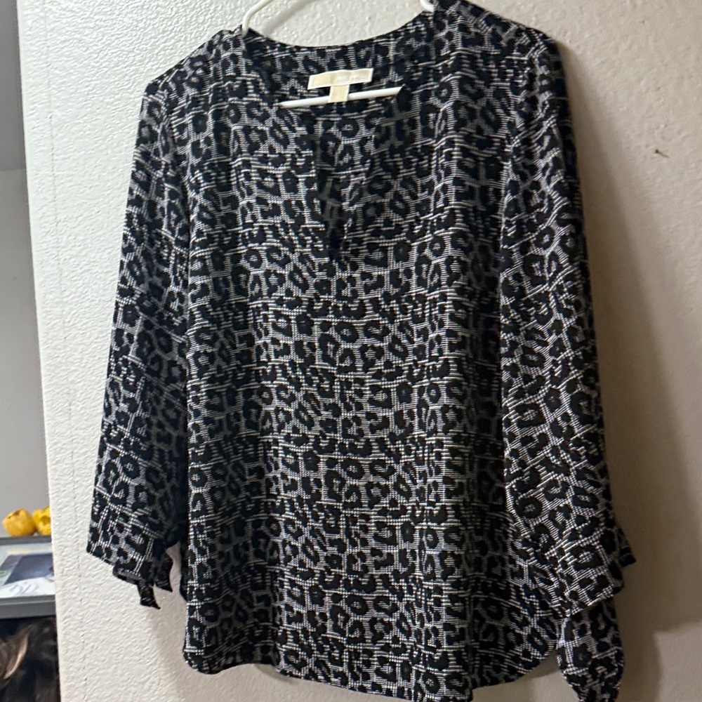KORS Michael Kors Black and Gray Geometric Blouse